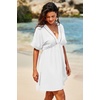 Dokotoo Swimsuit Coverup for Women Hollow Out V Neck Short Sleeve Bathing Suit Bikini Beach Cover Ups Dress Vacation Outfits(White)