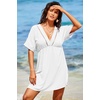 Dokotoo Swimsuit Coverup for Women Hollow Out V Neck Short Sleeve Bathing Suit Bikini Beach Cover Ups Dress Vacation Outfits(White)