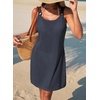 Dokotoo Swimsuit Coverup for Women Sheer Beach Cover Up Dress(Navy Blue)
