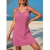 Dokotoo Swimsuit Coverup for Women Sheer Beach Cover Up Dress(Rose)
