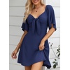 Dokotoo Womens Dresses 2026 Deep V Neck Elegant Bow tie Mini Dress S-XL(A Blue)