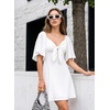 Dokotoo Womens Dresses 2026 Deep V Neck Elegant Bow tie Mini Dress S-XL(A White)