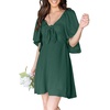 Dokotoo Womens Dresses 2026 Deep V Neck Elegant Bow tie Mini Dress S-XL(Blackish Green)