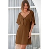 Dokotoo Womens Dresses 2026 Deep V Neck Elegant Bow tie Mini Dress S-XL(Brown)