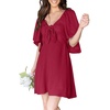 Dokotoo Womens Dresses 2026 Deep V Neck Elegant Bow tie Mini Dress S-XL(Burgundy)