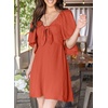 Dokotoo Womens Dresses 2026 Deep V Neck Elegant Bow tie Mini Dress S-XL(Flamingo)