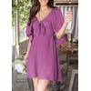 Dokotoo Womens Dresses 2026 Deep V Neck Elegant Bow tie Mini Dress S-XL(Meadow Mauve)