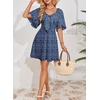 Dokotoo Womens Dresses 2026 Deep V Neck Elegant Bow tie Mini Dress S-XL(Z Blue)