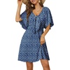 Dokotoo Womens Dresses 2026 Deep V Neck Elegant Bow tie Mini Dress S-XL(Z Blue)