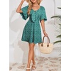 Dokotoo Womens Dresses 2026 Deep V Neck Elegant Bow tie Mini Dress S-XL(Z Green)