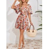 Dokotoo Womens Dresses 2026 Deep V Neck Elegant Bow tie Mini Dress S-XL(Z Orange)