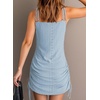 Dokotoo Women’s Hollow Out Cover Up Swimwear Beachwear Double Shoulder Straps Sleeveless Mini Dress Drawstring Beach Dress(Beau Blue)