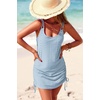 Dokotoo Women’s Hollow Out Cover Up Swimwear Beachwear Double Shoulder Straps Sleeveless Mini Dress Drawstring Beach Dress(Beau Blue)