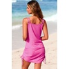 Dokotoo Women’s Hollow Out Cover Up Swimwear Beachwear Double Shoulder Straps Sleeveless Mini Dress Drawstring Beach Dress(Bright Pink)