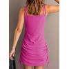 Dokotoo Women’s Hollow Out Cover Up Swimwear Beachwear Double Shoulder Straps Sleeveless Mini Dress Drawstring Beach Dress(Bright Pink)