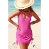 Dokotoo Women’s Hollow Out Cover Up Swimwear Beachwear Double Shoulder Straps Sleeveless Mini Dress Drawstring Beach Dress(Bright Pink)