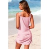 Dokotoo Women’s Hollow Out Cover Up Swimwear Beachwear Double Shoulder Straps Sleeveless Mini Dress Drawstring Beach Dress(Light Pink)