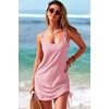 Dokotoo Women’s Hollow Out Cover Up Swimwear Beachwear Double Shoulder Straps Sleeveless Mini Dress Drawstring Beach Dress(Light Pink)