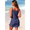 Dokotoo Women’s Hollow Out Cover Up Swimwear Beachwear Double Shoulder Straps Sleeveless Mini Dress Drawstring Beach Dress(Navy Blue)