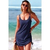 Dokotoo Women’s Hollow Out Cover Up Swimwear Beachwear Double Shoulder Straps Sleeveless Mini Dress Drawstring Beach Dress(Navy Blue)