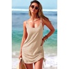 Dokotoo Women’s Hollow Out Cover Up Swimwear Beachwear Double Shoulder Straps Sleeveless Mini Dress Drawstring Beach Dress(Parchment)