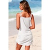 Dokotoo Women’s Hollow Out Cover Up Swimwear Beachwear Double Shoulder Straps Sleeveless Mini Dress Drawstring Beach Dress(White)