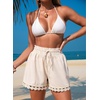 Dokotoo Womens Shorts Summer Elastic Waist Wide Leg Lace Beach Cover Ups(Beige)