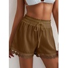 Dokotoo Womens Shorts Summer Elastic Waist Wide Leg Lace Beach Cover Ups(Brown)