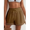 Dokotoo Womens Shorts Summer Elastic Waist Wide Leg Lace Beach Cover Ups(Brown)
