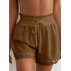 Dokotoo Womens Shorts Summer Elastic Waist Wide Leg Lace Beach Cover Ups(Brown)
