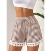 Dokotoo Womens Shorts Summer Elastic Waist Wide Leg Lace Beach Cover Ups(Brown Plaid)
