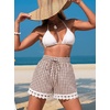 Dokotoo Womens Shorts Summer Elastic Waist Wide Leg Lace Beach Cover Ups(Brown Plaid)