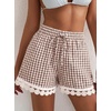 Dokotoo Womens Shorts Summer Elastic Waist Wide Leg Lace Beach Cover Ups(Brown Plaid)