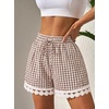 Dokotoo Womens Shorts Summer Elastic Waist Wide Leg Lace Beach Cover Ups(Brown Plaid)