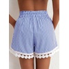 Dokotoo Womens Shorts Summer Elastic Waist Wide Leg Lace Beach Cover Ups(Dark Blue Plaid)