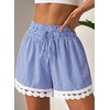 Dokotoo Womens Shorts Summer Elastic Waist Wide Leg Lace Beach Cover Ups(Dark Blue Plaid)