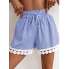 Dokotoo Womens Shorts Summer Elastic Waist Wide Leg Lace Beach Cover Ups(Dark Blue Plaid)