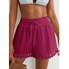 Dokotoo Womens Shorts Summer Elastic Waist Wide Leg Lace Beach Cover Ups(Dark Purple)