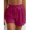 Dokotoo Womens Shorts Summer Elastic Waist Wide Leg Lace Beach Cover Ups(Dark Purple)