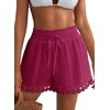 Dokotoo Womens Shorts Summer Elastic Waist Wide Leg Lace Beach Cover Ups(Dark Purple)