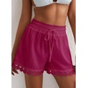 Dokotoo Womens Shorts Summer Elastic Waist Wide Leg Lace Beach Cover Ups(Dark Purple)