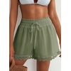 Dokotoo Womens Shorts Summer Elastic Waist Wide Leg Lace Beach Cover Ups(Green)