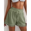 Dokotoo Womens Shorts Summer Elastic Waist Wide Leg Lace Beach Cover Ups(Green)