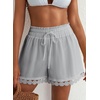 Dokotoo Womens Shorts Summer Elastic Waist Wide Leg Lace Beach Cover Ups(Grey)