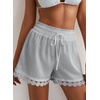 Dokotoo Womens Shorts Summer Elastic Waist Wide Leg Lace Beach Cover Ups(Grey)