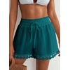 Dokotoo Womens Shorts Summer Elastic Waist Wide Leg Lace Beach Cover Ups(Lake Blue)