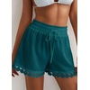 Dokotoo Womens Shorts Summer Elastic Waist Wide Leg Lace Beach Cover Ups(Lake Blue)