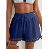 Dokotoo Womens Shorts Summer Elastic Waist Wide Leg Lace Beach Cover Ups(Navy Blue)