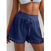 Dokotoo Womens Shorts Summer Elastic Waist Wide Leg Lace Beach Cover Ups(Navy Blue)