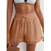 Dokotoo Womens Shorts Summer Elastic Waist Wide Leg Lace Beach Cover Ups(Orange)
